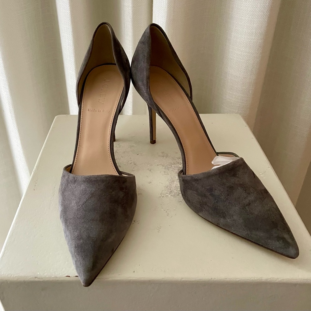 J Crew Elsie d’Orsay Grey suede heels size 10